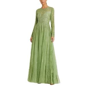 Mac Duggal 5636 Green Formal Dress Sequin Long Sleeve A-Line Evening Gown Size 4